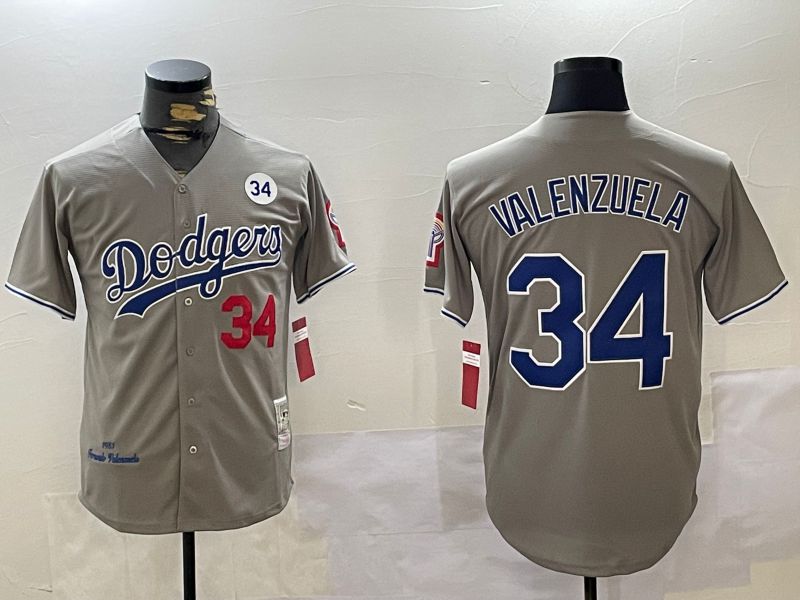 Men Los Angeles Dodgers #34 Valenzuela Grey Throwback Game 2024 Nike MLB Jersey style 11203